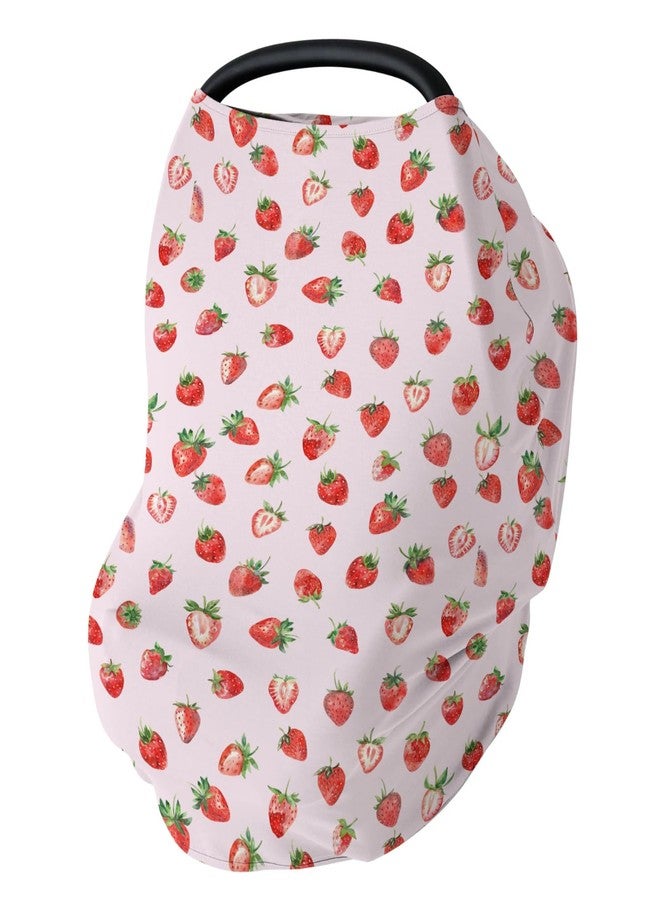ZoUbqchY Red Strawberries Car Seat Cover for Babies Watercolor Strawberries Fruit Stretchy 5-in-1 Cover Adjustable Car Canopy Breastfeeding Cover Sweet Summer Pink Breathable Nursing Cover-Up - Image 1